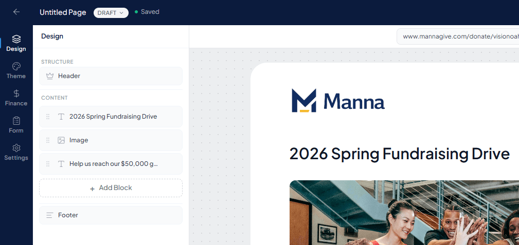 Manna page builder interface