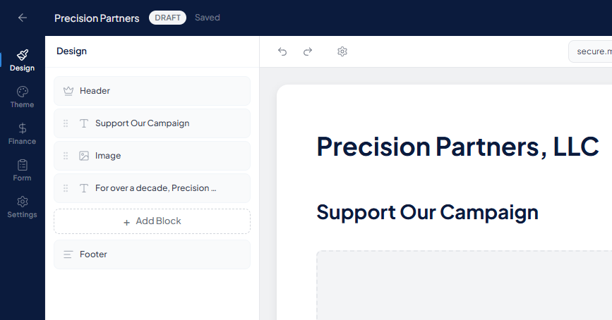 Manna page builder interface