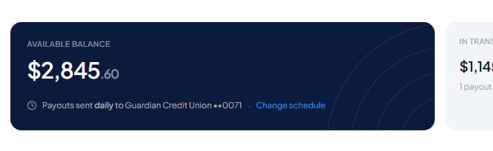 Manna payments balance and payout view
