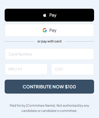 Manna donation checkout with Apple Pay and card