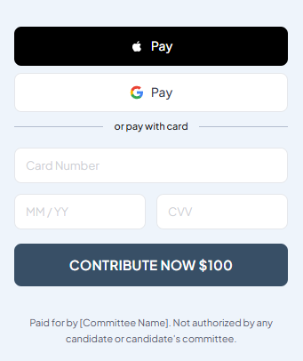 Manna donation checkout with Apple Pay and card